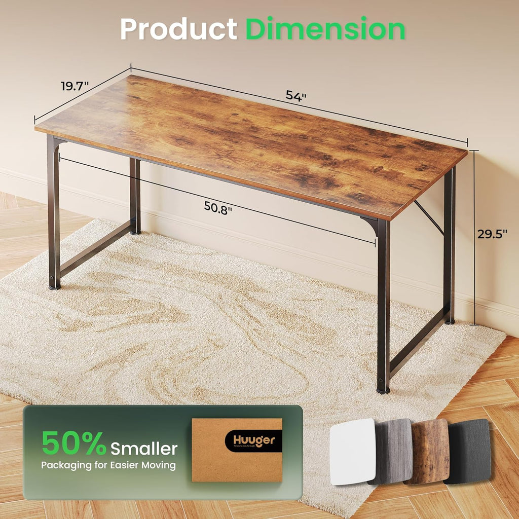 Computer Desk, 55 Inch Home Office Desk, Gaming Writing Work from Home Study Desk, Large Legroom, Sturdy Metal Frame