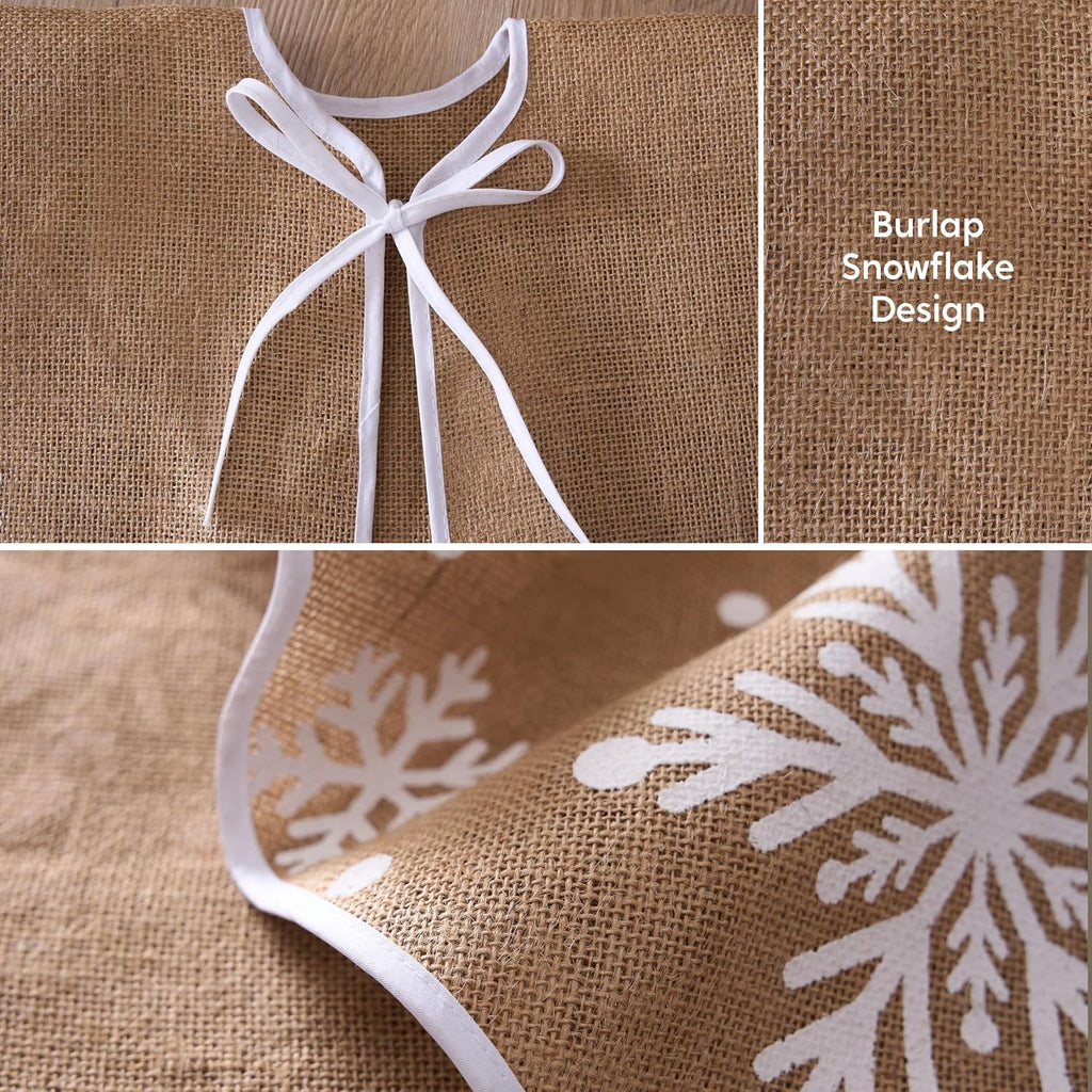 36" Christmas Burlap Tree Skirt with Snowflakes, Decoration for Xmas Home Holiday Indoor Outdoor Seasonal Decors