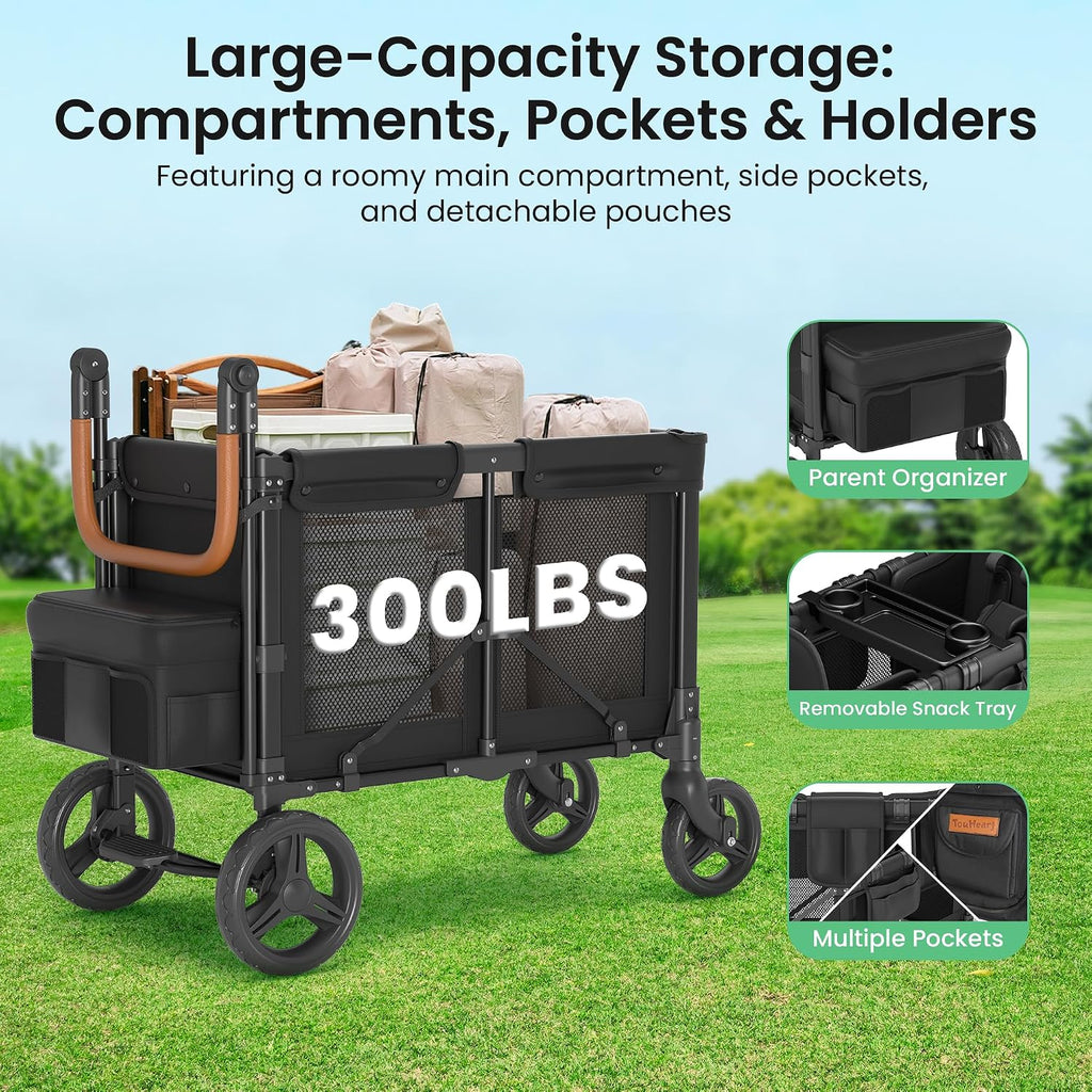 JML002 Wagon Stroller for 2 Kids - Double Seater Push Stroller with Canopy | Collapsible Foldable Wagon for Kids
