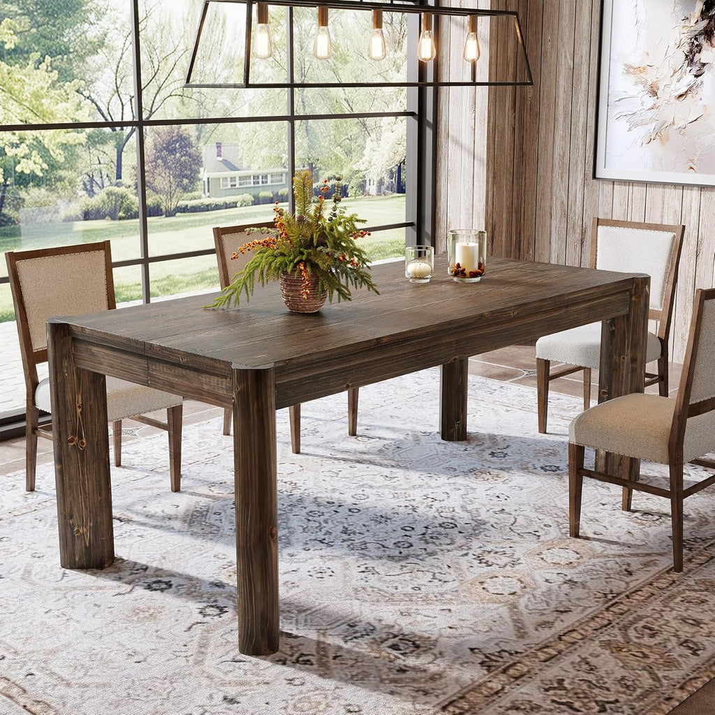 Solid Wood Dining Table for 6 People, 63" Farmhouse Kitchen Table with Heavy Duty Legs, Rectangular Dining Room