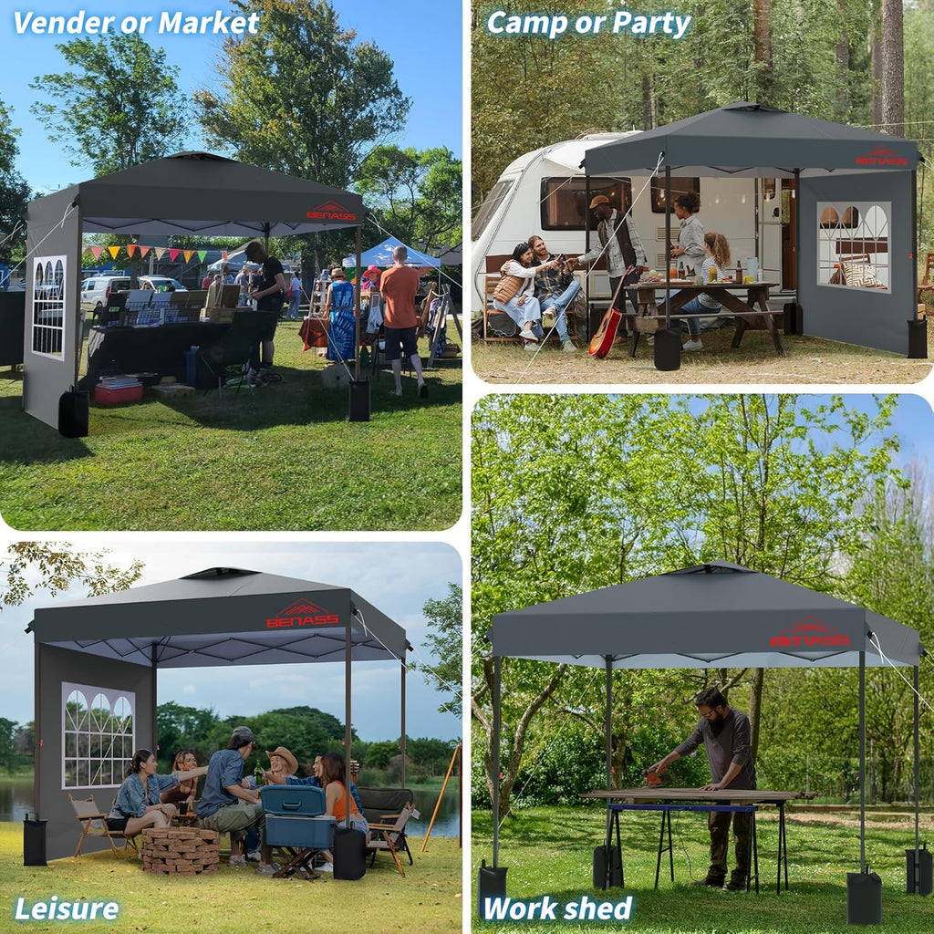 10x10 Pop Up Canopy with Sidewalls, Easy Up Canopy Tent, Heavy Duty Tents for Parties, One Person Set Up Event Tent