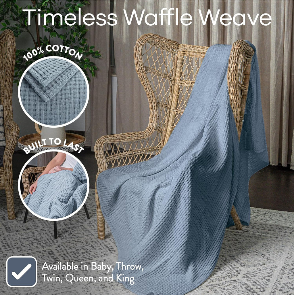 100% Cotton Waffle Weave Throw Blanket Breathable Skin-Friendly Soft Lightweight Blankets - Perfect Warm Textured