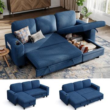 Sectional Couches, 81" L Shape 3 Seats, Blue