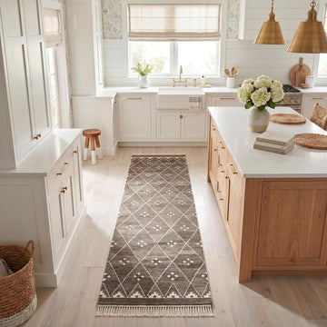 Natural Kilim Collection Runner Rug - 2'3" x 6', Brown & Ivory, Handmade Moroccan Boho Tribal Wool & Viscose, Ideal