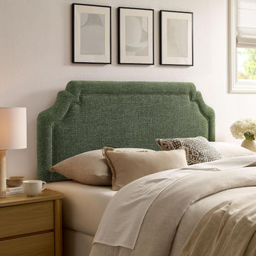 Queen Upholstered Fabric Headboard in Foliage - Padded Cushioned Headboard with Woven Heathered Upholstery