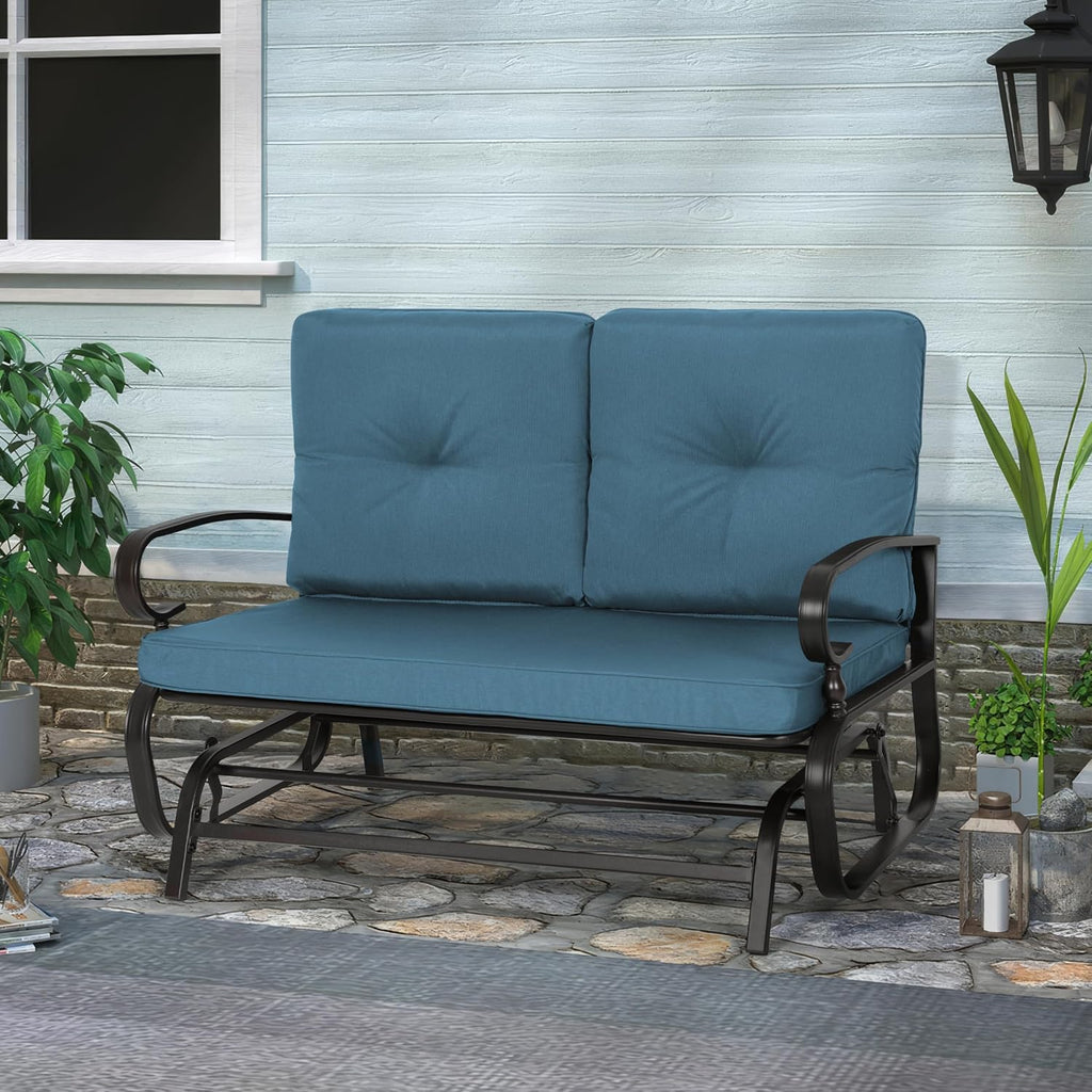 Outdoor Patio Glider Chair, Rocking Glider Bench for 2 Person, Porch Furniture Loveseat Seating, Wrought Iron Patio