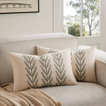 Farmhouse Leaves Lumbar Pillow Covers Set of 2, 12x20in Green