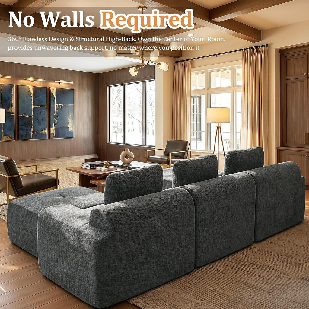 122" L-Shaped Oversized Boneless Couch Modular Cloud Sectional Sofa |Soft Chenille| High Back| Extra Deep Seat| Zero