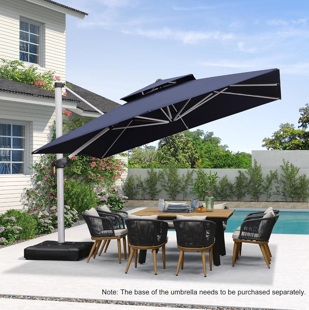 12 Feet Double Top Deluxe Square Patio Umbrella Offset Hanging Umbrella Cantilever Outdoor Market Garden Umbrella