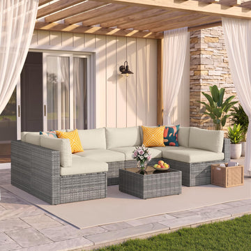 7 Pieces Wicker Patio Furniture Set - Outdoor Sectional for All Weather