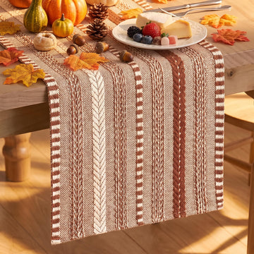 Caramel Farmhouse Stripe Braided Table Runner 12x120 Inch