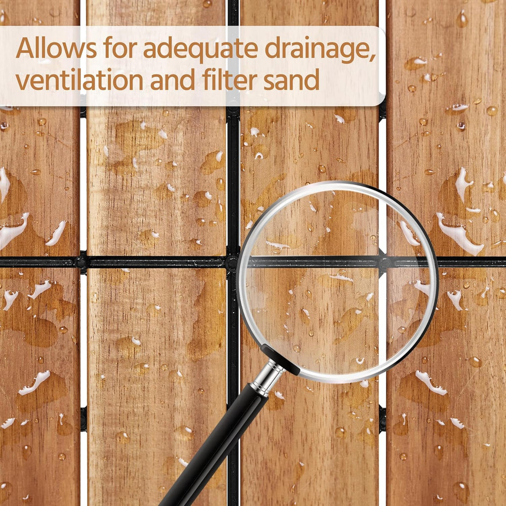 10pcs Acacia Wood,Interlocking Deck Tiles with Non-Slip Surface,Easy Snap Waterproof Flooring Tiles for Indoor