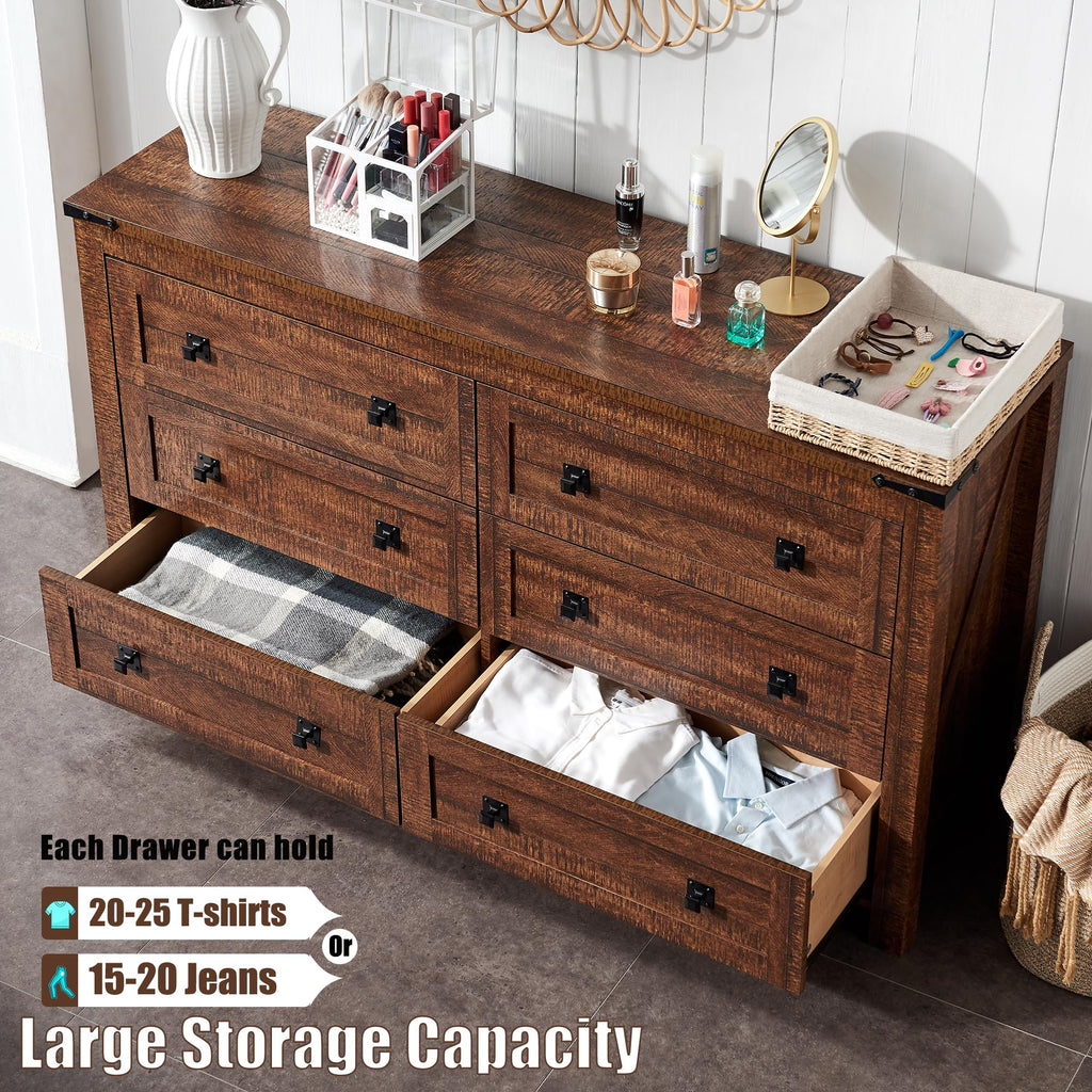 54" Wide Farmhouse 6-Drawer, Reclaimed Barnwood