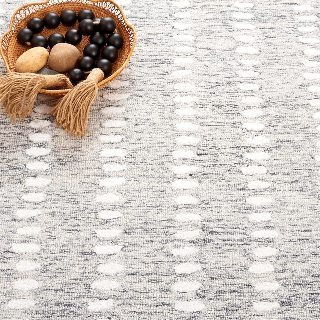 Abstract Area Rug - 9' x 12', Grey & Ivory, Handmade Wool & Chenille