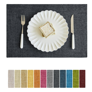Faux Linen Cloth Placemats Set of 4-12 x 18 Inch, Dark Grey