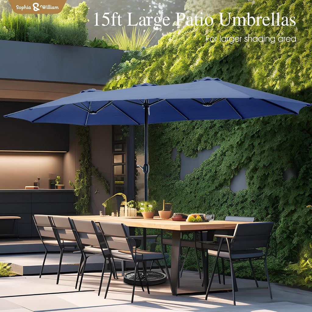 15 ft Extra Large Patio Umbrella with Base Included, Rectangular Outdoor Umbrella Heavy Duty
