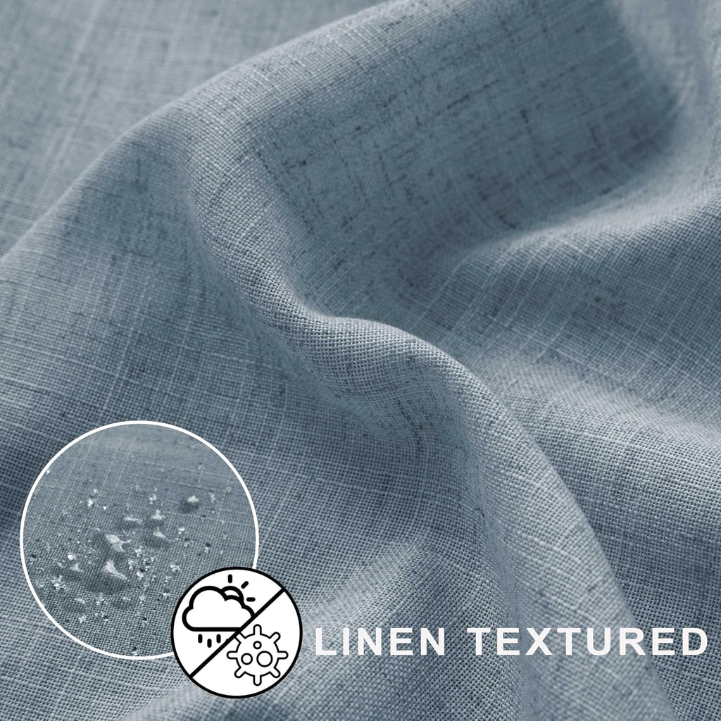 Light Blue Shower Curtain Liner Linen Fabric Waterproof Washable Pretty Boho Vintage Shower Curtains Decor with