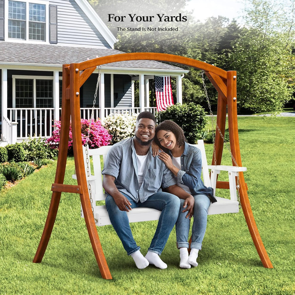 Upgraded 4 FT Wooden Porch Swing, 880 LBS Solid Fir Wood, White | Heavy-Duty Fir Wood Frame; 880-Lb Capacity;