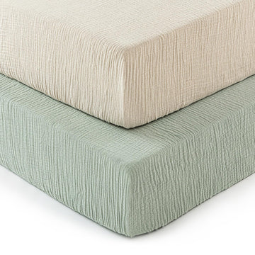Muslin Crib Sheets for Boys Girls, 2 Pack 100% Cotton Soft Breathable Fitted Baby Neutral Sheet Set, Standard 52"x28"