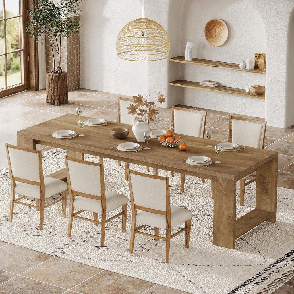 86.61-Inch Dining Table for 6 People, Modern Narrow Long Kitchen Table with Pedestal Base, Farmhouse Extra Long
