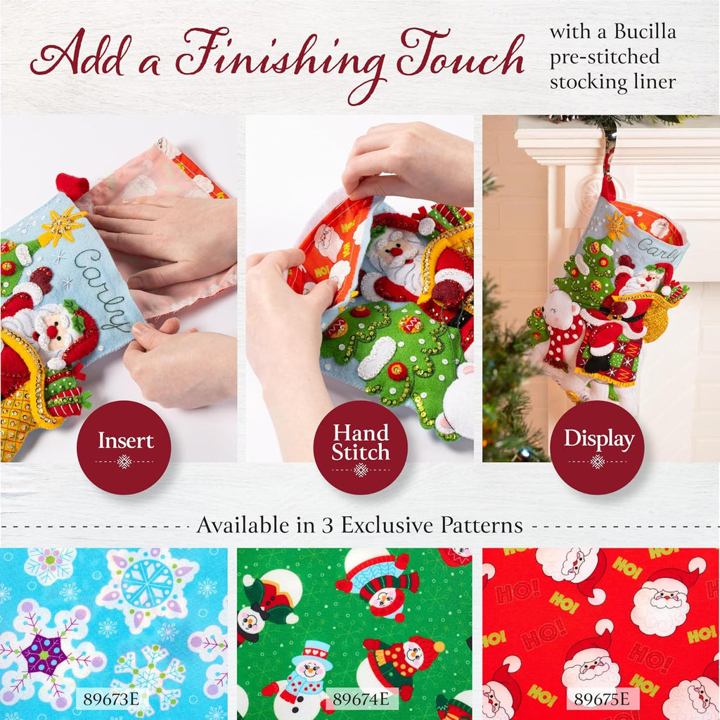 Felt Applique 18" Stocking Making Kit, Santa and Friends