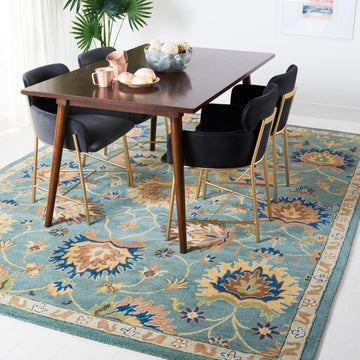 Area Rug - Heritage Collection - Large - Light Blue, Handmade Wool, Traditional Oriental Design, Ideal, Dining