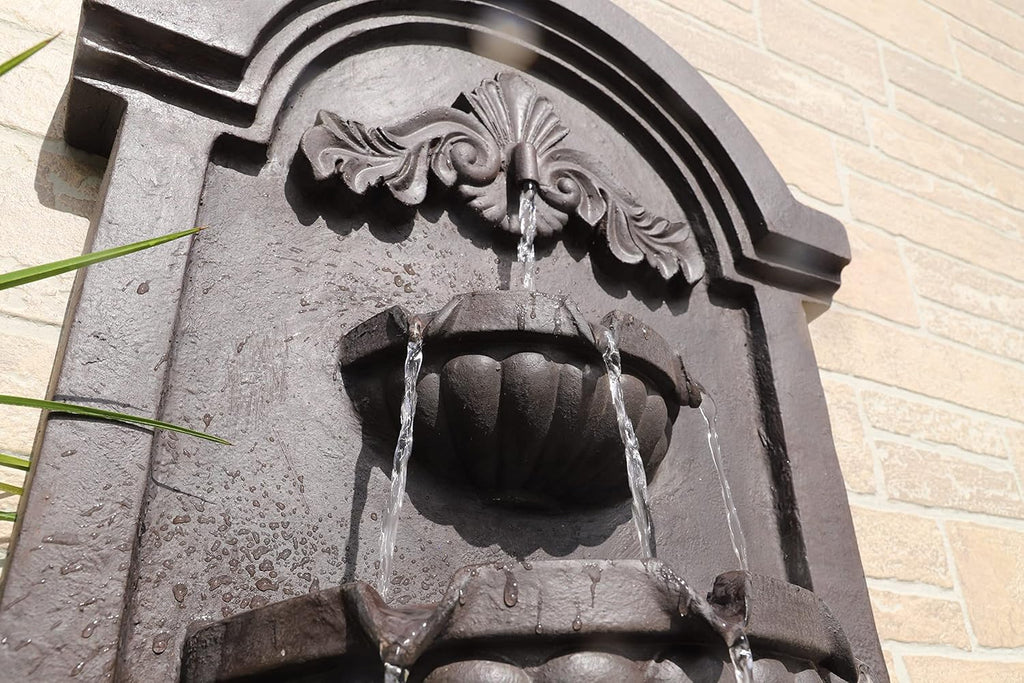 San Pablo Wall Fountain with Bronze Finish, Classic Style, 35" Height, 9" Width, 19.5" Depth