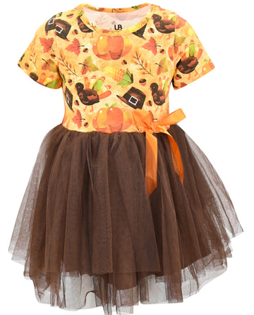 Girls Short Sleeve Tulle Tutu Dresses for Kid and Toddler Girl Thanksgiving Dress Outfit (