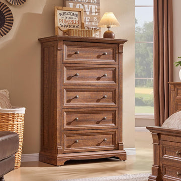 Farmhouse 5 Drawer Dresser , 47" Tall Wood Dresser with Ample Storage Space and Rustic Charm, Reclaimed Barnwood