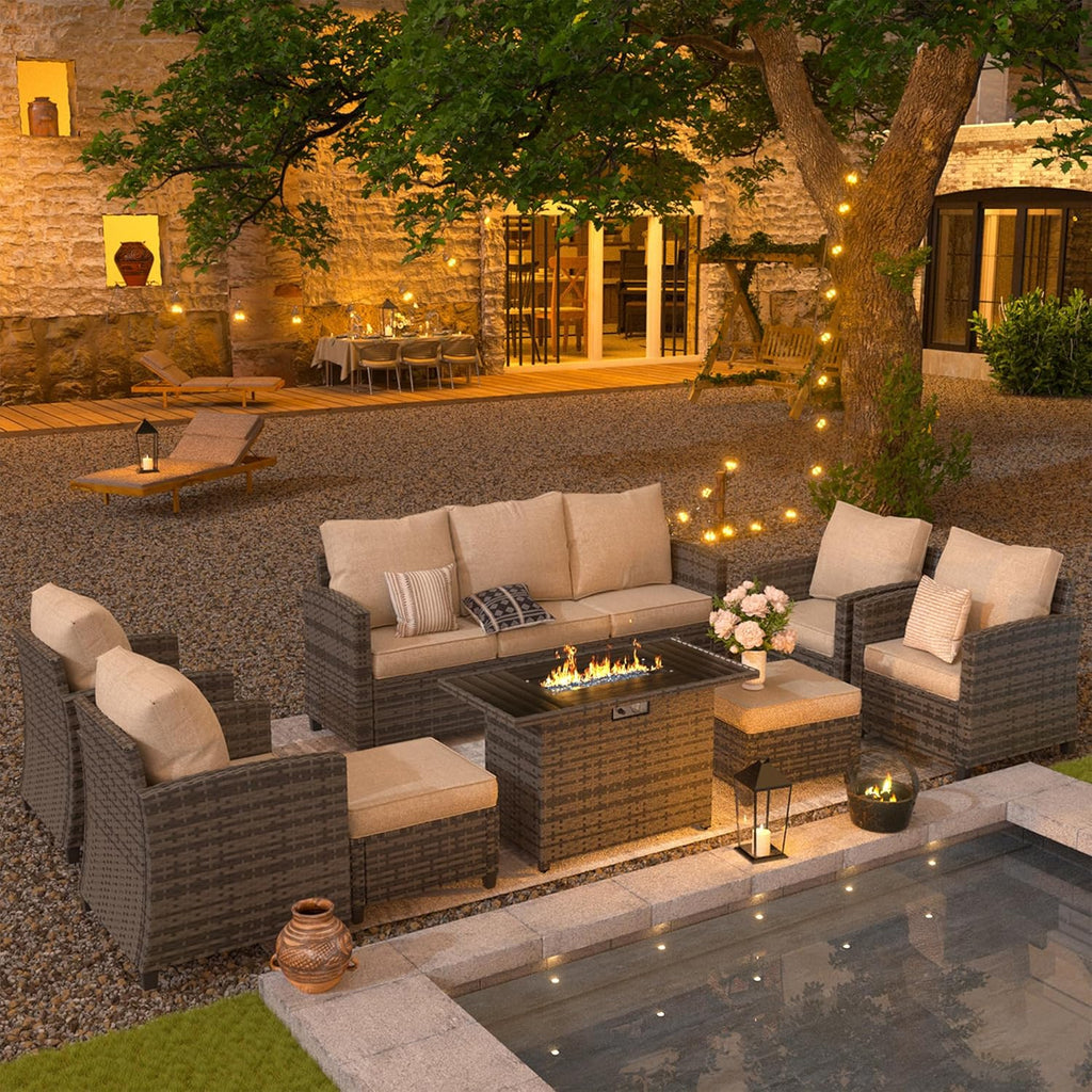 Patio Furniture Set with 44" Fire Pit Table, 6 Pieces Outdoor Sectional Conversation Sets