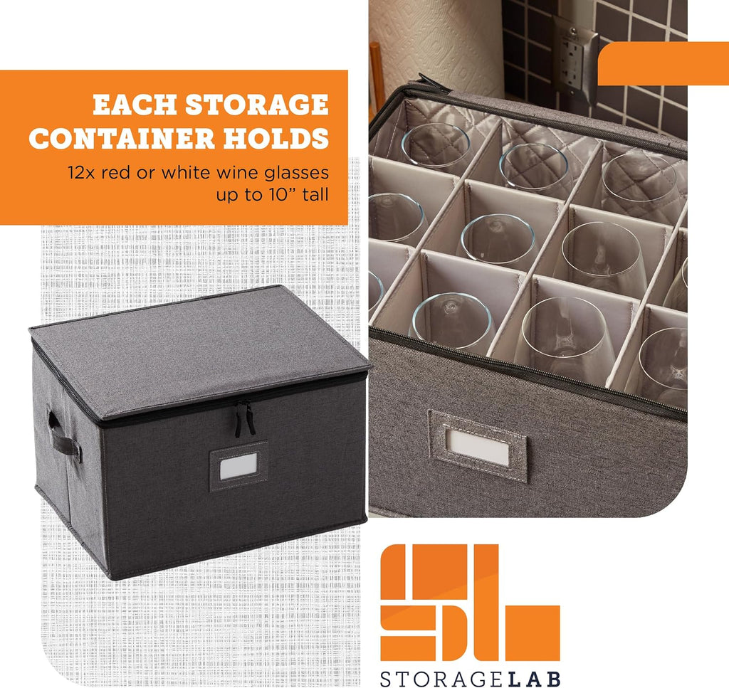 Wine Glass Storage Containers, Hard Shell Organizer for Stemware and Glassware Sets, Stackable Wine Glass Storage Box
