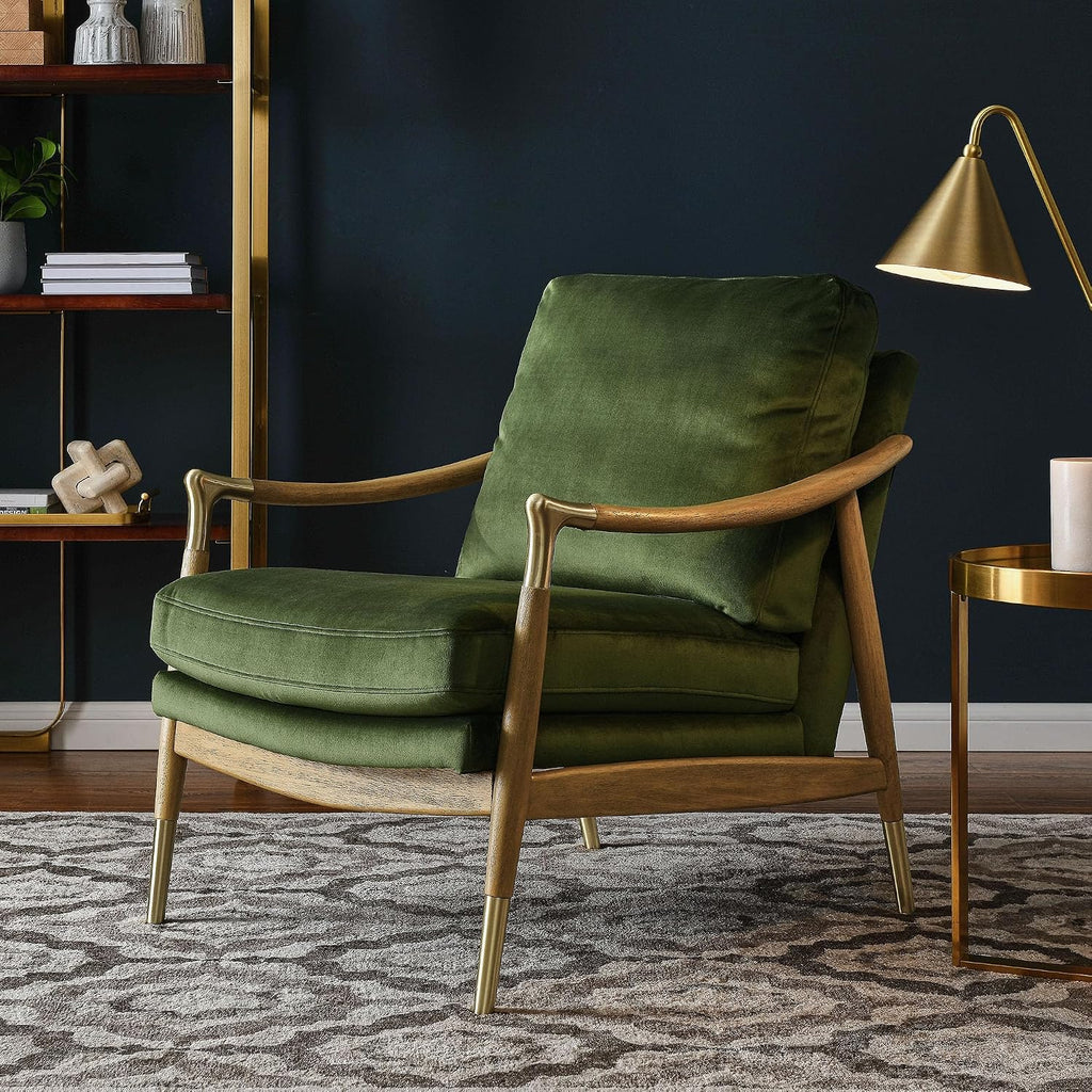 Langford Stain-Resistant Performance Velvet Armchair - Mid Century Modern Velvet Chair with Wood Frame - Upholstered