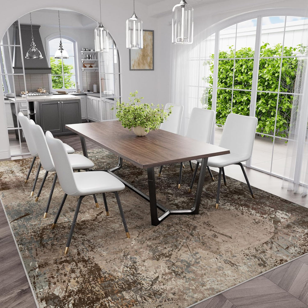 Modern Abstract Rug for Living Room, Washable Area Rug with Non-Slip Backing & Short Pile, Large Carpet with