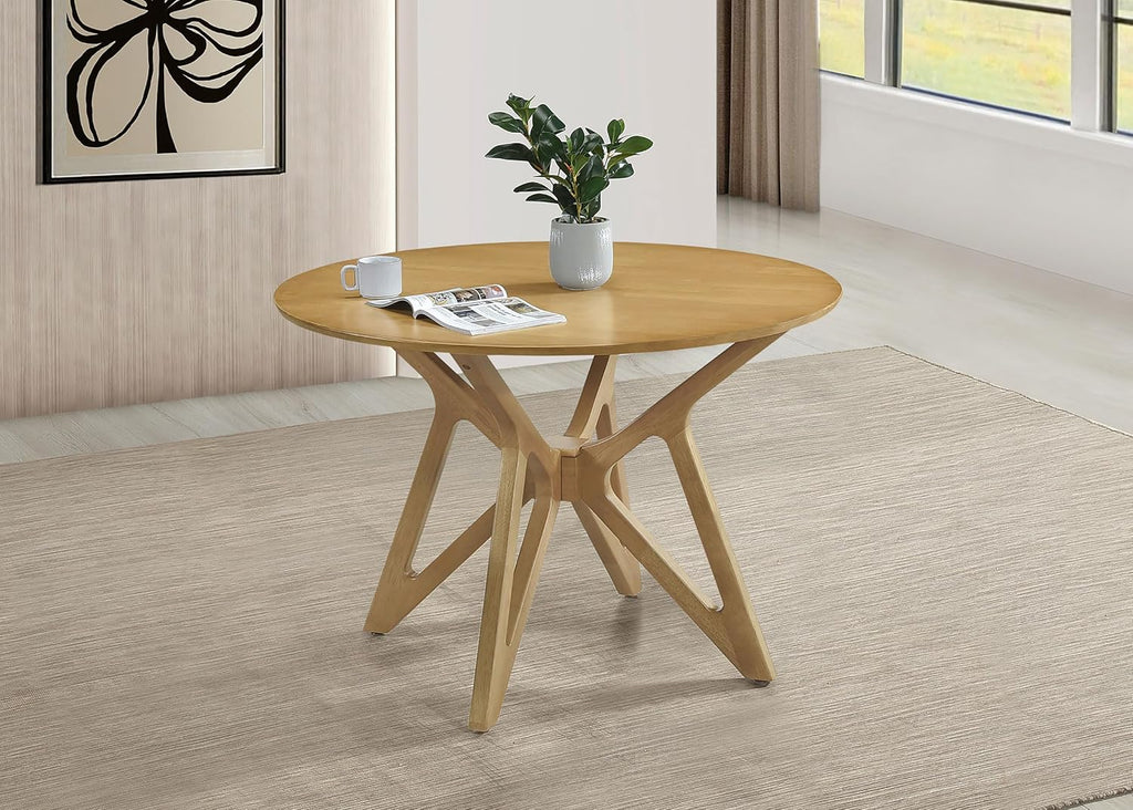 Elowen - Solid Wood - 42-Inch Round Dining Table with Bevel Tabletop, Angled Base Design, Geometric Legs - Dining