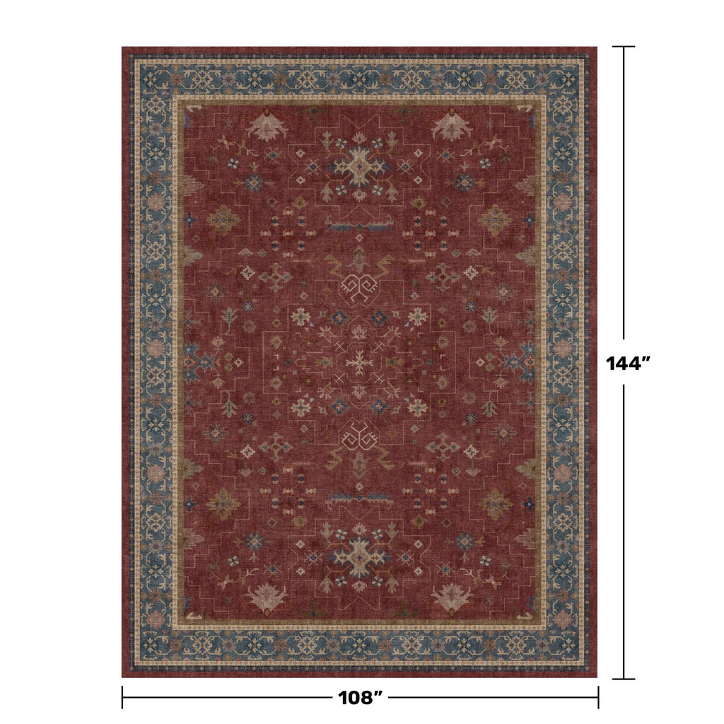 Oriental 9x12 Soft Rugs - Dark Red Rugs Aesthetic, Dining Room Under Kitchen Table, Washable Soft Non Slip Large Area