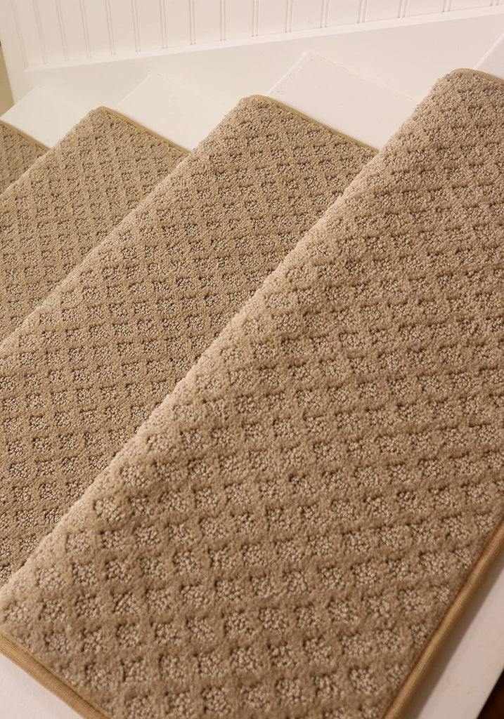TM Rounded Bullnose Carpet Stair Treads, Anti Slip Indoor Stair Mats for Wooden Stairs - Style: Bayside Charm, Wood