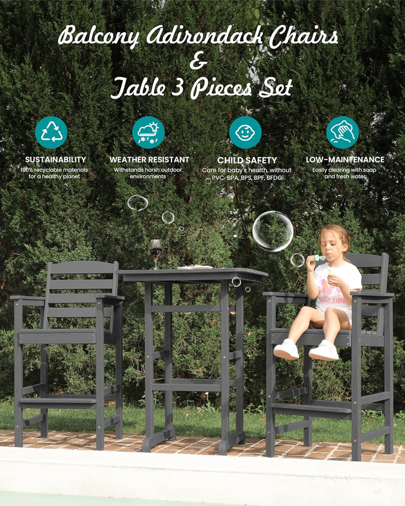 Tall Adirondack Chairs Set of 2, Oversize Balcony Adirondack Chairs Set, Outdoor Bar Height Barstools Widened Chair