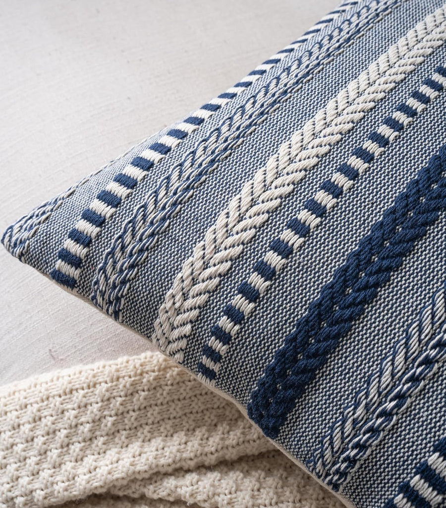Boho Lumbar Pillow Covers 14x36 Long, Farmhouse Decorative Couch Pillow Cases, Navy Blue Accent Pillows of Bed, Sofa