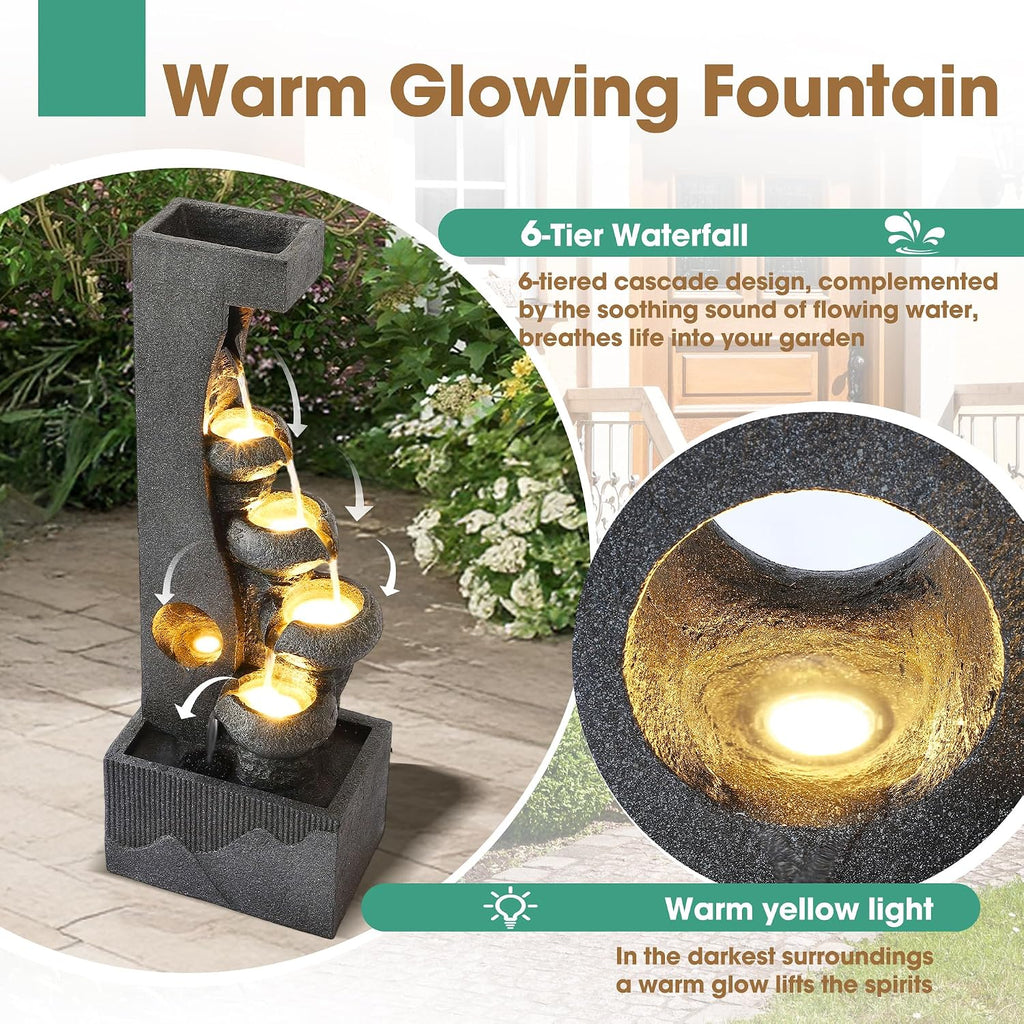 40"H Water Fountains Outdoor, Cascading Rock Fountain and Waterfalls | Garden Large Indoor Floor Standing Water