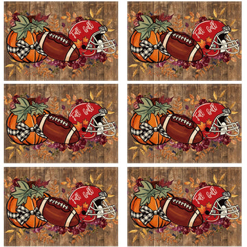 Fall Football Helmet Pumpkin Placemats Set of 6 Table Decor 12x18 Inch