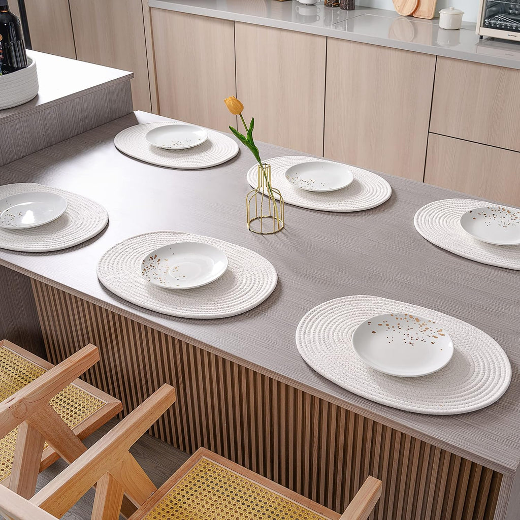 Oval Cotton Rope Placemat Set (7, Warm Ivory)