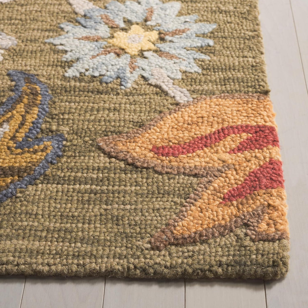 Blossom Area Rug - 10' x 14', Green & Red, Handmade Wool, Floral Design