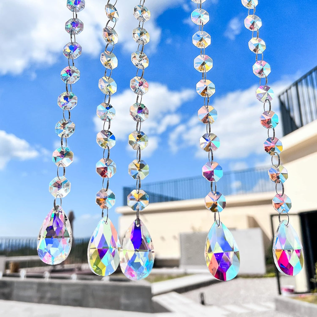 10 Pack Teardrop Crystals Garland, Crystal Teardrop Chandelier Replacement - AB Colorful Hanging Glass Crystals for