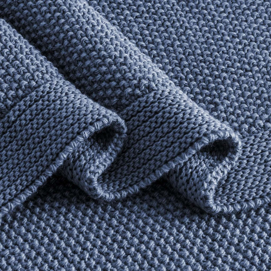 Blue Throw Blanket, Soft Cozy Cable Knit Throw, Lightweight Warm Decorative Farmhouse Christmas Blanket, 50"x60"