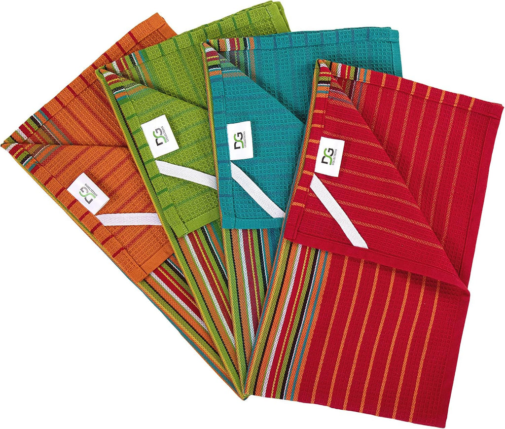 Salsa Stripe Kitchen Dish Towels, 100% Cotton, Highly Absorbent, Multi Purpose Waffle Tea Towels for Cooking, Drying