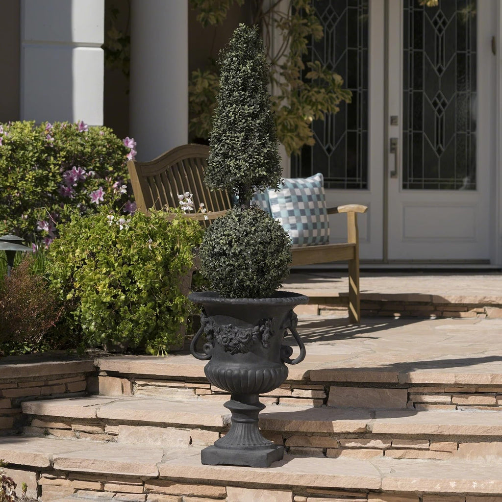 Antique Black Outdoor Urn Planter, Magnesium Oxide Large Urn Planter Outdoor with Drainage Hole, Elegant Vintage Style