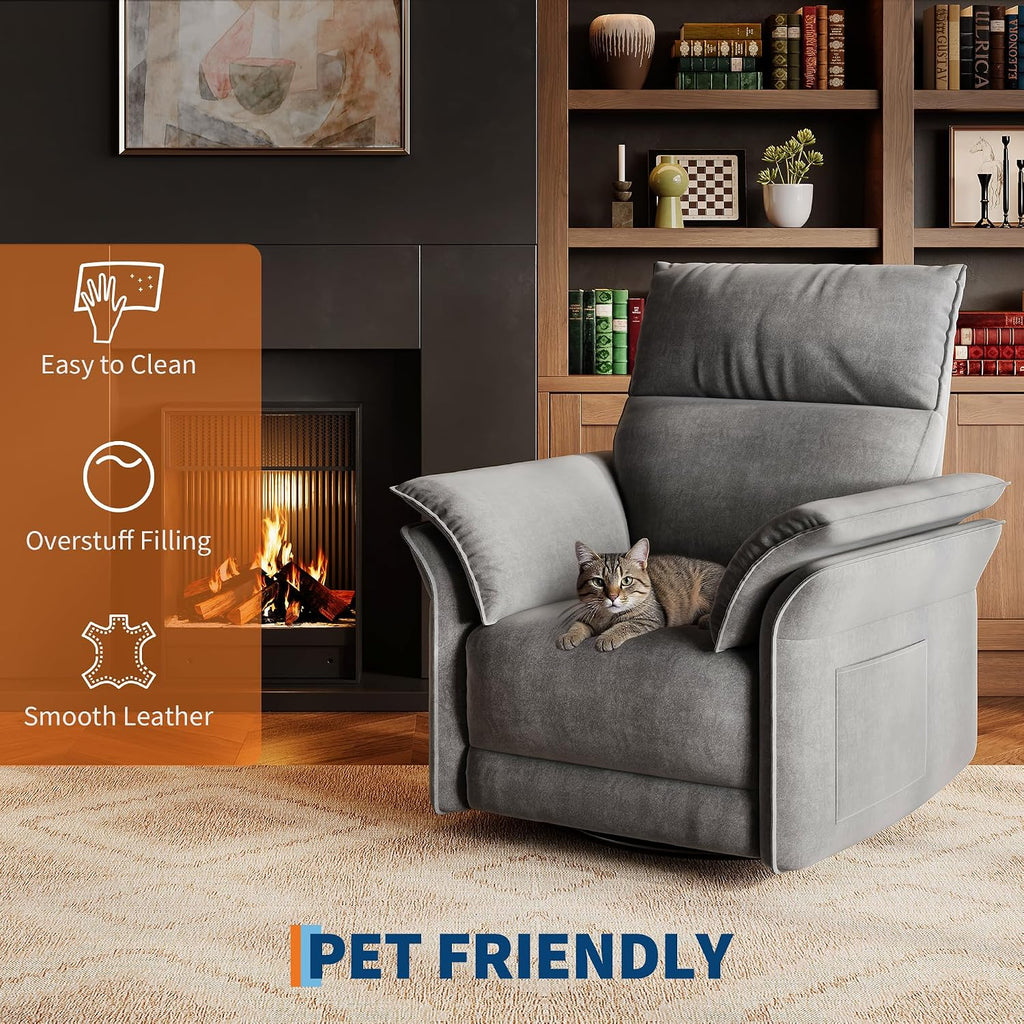 Power Recliner Glider Chair with Smooth Swivel and Rocking Motion Adjustable Recline USB Charging Port Premium
