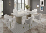 Charity Rubber Wood and Marble Dining Table in White & Gray Oak
