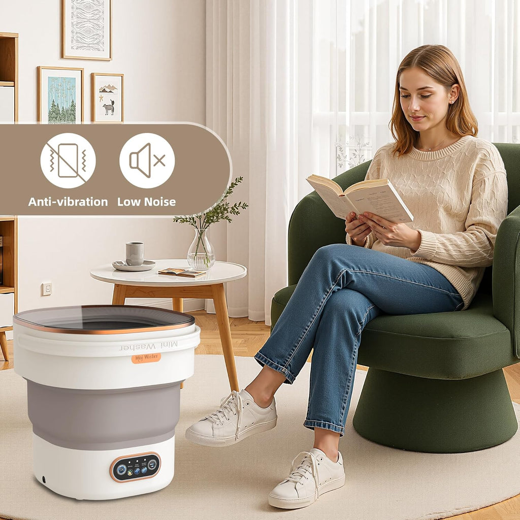Portable Mini Washing Machine, 16L Upgraded Foldable Laundry Machine with Spin Basket, 3 Cleaning Modes & Deep