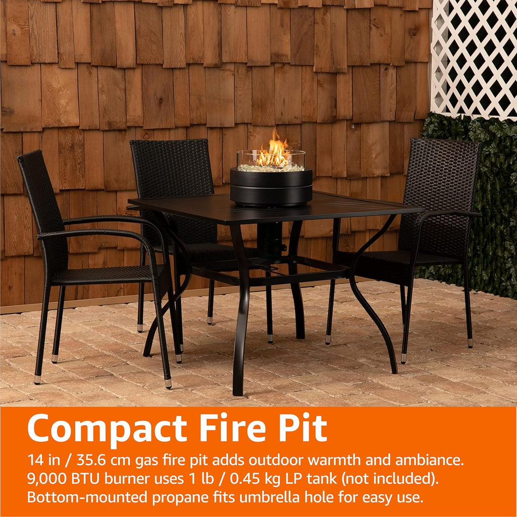 14-Inch Round Propane Fire Pit, 9000 BTU Portable Tabletop Fireplace with Glass Stones, Umbrella Hole Compatible for Outdoor Patio Tables, Gas Fire - Image 7
